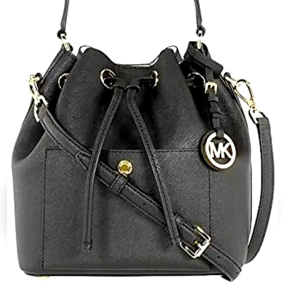 Michael Kors Greenwich Medium Bucket Bag Bicolor/Black & White (Gold Hardware)